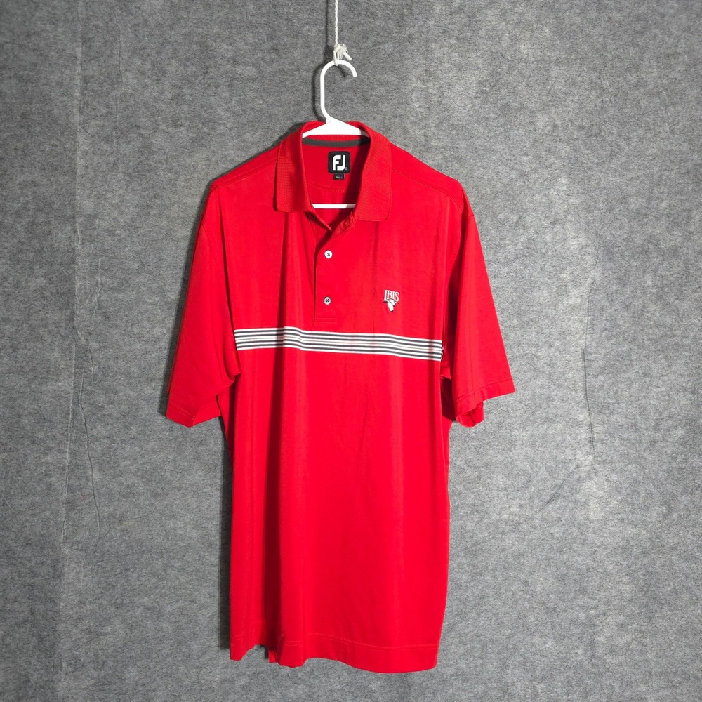 FootJoy Ibis Golf Polo Mens L Red Striped Performance Short Sleeve Stretch Shirt